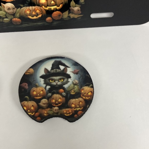 Halloween Cat License Plate With Cup Holder Inserts - Picture 5 of 6